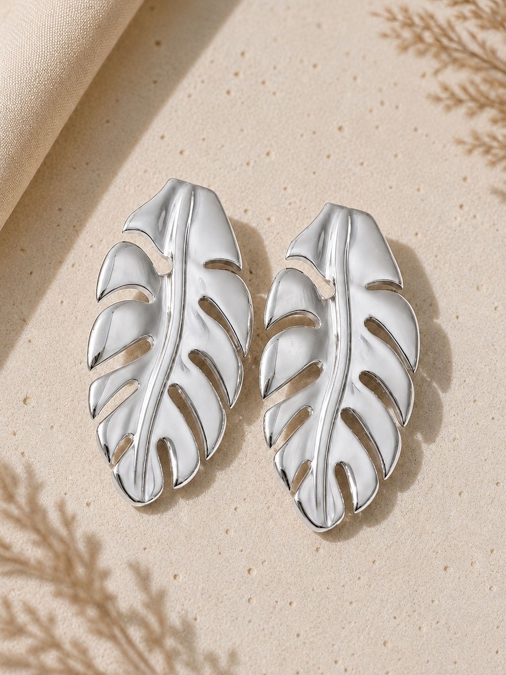 Silver Leaf Drop Earrings - Picture 3 of 7